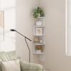 Furinno Rossi Wall Mount Floating Corner Shelf, 5-Tier Radial, Columbia Walnut(White)