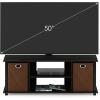 Furinno SIMPLISTIC TV Stand, 3-Tier Entertainment Center, Open Shelf TV Console for TV up to 33 Inch with Bin Drawers, for Living Room, Bedroom, French Oak(Americano/Black/Brown)