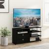 Furinno SIMPLISTIC TV Stand, 3-Tier Entertainment Center, Open Shelf TV Console for TV up to 33 Inch with Bin Drawers, for Living Room, Bedroom, French Oak(Americano/Stainless Steel/Black)