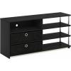 Furinno SIMPLISTIC TV Stand, 3-Tier Entertainment Center, Open Shelf TV Console for TV up to 33 Inch with Bin Drawers, for Living Room, Bedroom, French Oak(Americano/Stainless Steel/Black)