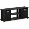 Furinno SIMPLISTIC TV Stand, 3-Tier Entertainment Center, Open Shelf TV Console for TV up to 33 Inch with Bin Drawers, for Living Room, Bedroom, French Oak(Black/Black)