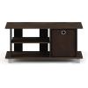 Furinno SIMPLISTIC TV Stand, 3-Tier Entertainment Center, Open Shelf TV Console for TV up to 33 Inch with Bin Drawers, for Living Room, Bedroom, French Oak(Columbia Walnut/Dark Brown)