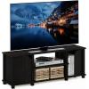 Furinno SIMPLISTIC TV Stand, 3-Tier Entertainment Center, Open Shelf TV Console for TV up to 33 Inch with Bin Drawers, for Living Room, Bedroom, French Oak(Espresso/Black)