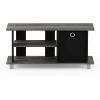 Furinno SIMPLISTIC TV Stand, 3-Tier Entertainment Center, Open Shelf TV Console for TV up to 33 Inch with Bin Drawers, for Living Room, Bedroom, French Oak(French Oak/Black)