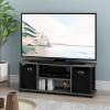 Furinno SIMPLISTIC TV Stand, 3-Tier Entertainment Center, Open Shelf TV Console for TV up to 33 Inch with Bin Drawers, for Living Room, Bedroom, French Oak(French Oak Grey/Black/Black)