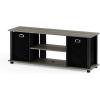 Furinno SIMPLISTIC TV Stand, 3-Tier Entertainment Center, Open Shelf TV Console for TV up to 33 Inch with Bin Drawers, for Living Room, Bedroom, French Oak(French Oak Grey/Black/Black)