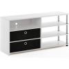 Furinno SIMPLISTIC TV Stand, 3-Tier Entertainment Center, Open Shelf TV Console for TV up to 33 Inch with Bin Drawers, for Living Room, Bedroom, French Oak(White Oak/Stainless Steel/Black)