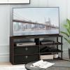 Furinno SIMPLISTIC TV Stand, 3-Tier Entertainment Center, Open Shelf TV Console for TV up to 33 Inch with Bin Drawers, for Living Room, Bedroom, French Oak(Walnut/Black)