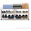 Furinno TURN-S-TUBE Shoe Rack, 3-Tier Shoe Organizer, Shoe Storage Rack with No Tools Assembly, 11.6 x 47.2 x 15.4, for Closet Entryway, Office, Garage, Espresso/Black(White Oak/Stainless Steel)