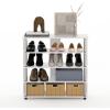 Furinno Turn-N-Tube Multi Storage Shoe Rack, 35.2″W 6-Tier, French Oak Grey/Black(White Oak/Stainless Steel)