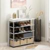 Furinno Turn-N-Tube Multi Storage Shoe Rack, 35.2″W 6-Tier, French Oak Grey/Black(White Oak/Stainless Steel)