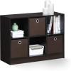 Furinno BASIC Book Shelf, 6-Cube Bookshelf with Open Shelf, 3 x 2 Bookcase with Storage Bins, Closed Back, Horizontal, 11.9″ x 31.6″ x 23.6″, for Living Room, Bedroom, Home Office, Americano(Dark Walnut)