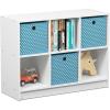 Furinno BASIC Book Shelf, 6-Cube Bookshelf with Open Shelf, 3 x 2 Bookcase with Storage Bins, Closed Back, Horizontal, 11.9″ x 31.6″ x 23.6″, for Living Room, Bedroom, Home Office, Americano(White/Light Blue)