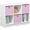 Furinno BASIC Book Shelf, 6-Cube Bookshelf with Open Shelf, 3 x 2 Bookcase with Storage Bins, Closed Back, Horizontal, 11.9″ x 31.6″ x 23.6″, for Living Room, Bedroom, Home Office, Americano(White/Light Pink)