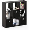 Furinno BASIC Book Shelf, 6-Cube Bookshelf with Open Shelf, 3 x 2 Bookcase with Storage Bins, Closed Back, Horizontal, 11.9″ x 31.6″ x 23.6″, for Living Room, Bedroom, Home Office, Americano(Espresso/Black)
