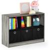 Furinno BASIC Book Shelf, 6-Cube Bookshelf with Open Shelf, 3 x 2 Bookcase with Storage Bins, Closed Back, Horizontal, 11.9″ x 31.6″ x 23.6″, for Living Room, Bedroom, Home Office, Americano(French Oak Grey/Black)
