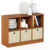 Furinno BASIC Book Shelf, 6-Cube Bookshelf with Open Shelf, 3 x 2 Bookcase with Storage Bins, Closed Back, Horizontal, 11.9″ x 31.6″ x 23.6″, for Living Room, Bedroom, Home Office, Americano(Light Cherry/Ivory)