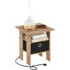 Furinno DARIO Side Table, Square End Table with Storage Bin, Round Corner Night Stand, Bedside Table with Open Back Shelf, for Living Room, Bedroom, Espresso(Flagstaff Oak/Black)