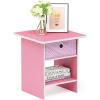 Furinno DARIO Side Table, Square End Table with Storage Bin, Round Corner Night Stand, Bedside Table with Open Back Shelf, for Living Room, Bedroom, Espresso(Pink/Light Pink)