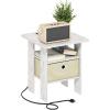 Furinno DARIO Side Table, Square End Table with Storage Bin, Round Corner Night Stand, Bedside Table with Open Back Shelf, for Living Room, Bedroom, Espresso(Marble White/Ivory)