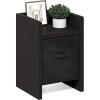 Furinno DARIO Side Table, Square End Table with Storage Bin, Round Corner Night Stand, Bedside Table with Open Back Shelf, for Living Room, Bedroom, Espresso(Dark Oak/Black)