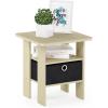 Furinno DARIO Side Table, Square End Table with Storage Bin, Round Corner Night Stand, Bedside Table with Open Back Shelf, for Living Room, Bedroom, Espresso(Steam Beech/Black)