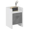 Furinno DARIO Side Table, Square End Table with Storage Bin, Round Corner Night Stand, Bedside Table with Open Back Shelf, for Living Room, Bedroom, Espresso(White/Light Grey)