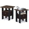 Furinno DARIO Side Table, Square End Table with Storage Bin, Round Corner Night Stand, Bedside Table with Open Back Shelf, for Living Room, Bedroom, Espresso(Walnut/Dark Brown)