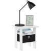 Furinno DARIO Side Table, Square End Table with Storage Bin, Round Corner Night Stand, Bedside Table with Open Back Shelf, for Living Room, Bedroom, Espresso(White/Black)