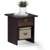 Furinno DARIO Side Table, Square End Table with Storage Bin, Round Corner Night Stand, Bedside Table with Open Back Shelf, for Living Room, Bedroom, Espresso(Dark Walnut)
