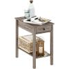 Furinno DARIO Side Table, Square End Table with Storage Bin, Round Corner Night Stand, Bedside Table with Open Back Shelf, for Living Room, Bedroom, Espresso(Rustic Oak)