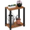 Furinno Pangkor 3-Tier Turn-N-Tube Indoor Outdoor Plant Shelf Wood Stand with Square Poles, Natural/Black(2 Tier Small Rectangle)