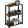 Furinno Pangkor 3-Tier Turn-N-Tube Indoor Outdoor Plant Shelf Wood Stand with Square Poles, Natural/Black(3-Tier Rectangle)