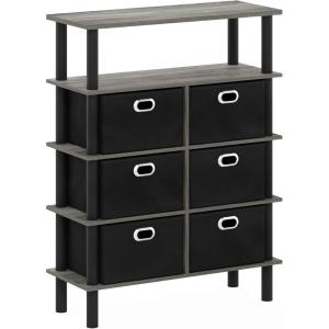 FURINNO Frans Turn-N-Tube Console Table, French Oak Grey/Black/Black(French Oak Grey)