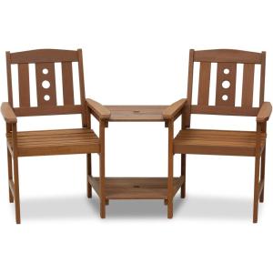 FURINNO Tioman Hardwood Patio Furniture Set C 3 Piece Bistro Set, Natural(Set A)
