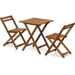 FURINNO Tioman Hardwood Patio Furniture Set C 3 Piece Bistro Set, Natural(Set C)