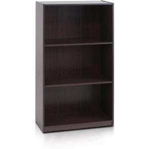 Furinno BASIC Book Shelf, 3-Tier Bookshelf with Open Shelves, Standing Bookcase, 9.3″ x 21.8″ x 39.5″, for Organization and Storage, for Living Room, Bedroom, Home Office, Espresso(Dark Brown)