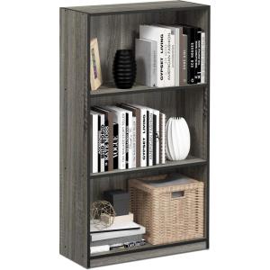 Furinno BASIC Book Shelf, 3-Tier Bookshelf with Open Shelves, Standing Bookcase, 9.3″ x 21.8″ x 39.5″, for Organization and Storage, for Living Room, Bedroom, Home Office, Espresso(French Oak Grey/Black)