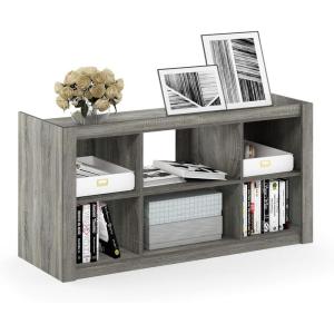Furinno BASIC Book Shelf, 6-Cube Bookshelf with Open Shelf, 3 x 2 Bookcase with Storage Bins, Closed Back, Horizontal, 11.9″ x 31.6″ x 23.6″, for Living Room, Bedroom, Home Office, Americano(French Oak)