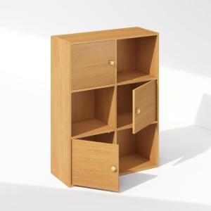 Furinno BASIC Book Shelf, 6-Cube Bookshelf with Open Shelf, 3 x 2 Bookcase with Storage Bins, Closed Back, Horizontal, 11.9″ x 31.6″ x 23.6″, for Living Room, Bedroom, Home Office, Americano(Steam Beech)