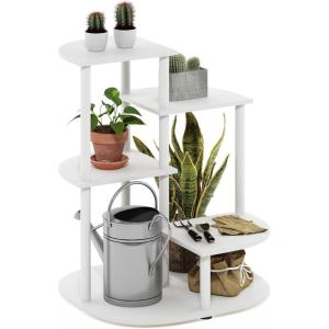 Furinno Celuka 4-Tier Indoor Outdoor Plant Stand Plant Shelf Corner Display Rack for Multiple Plants, White/Virgin White(4-Tier Round)