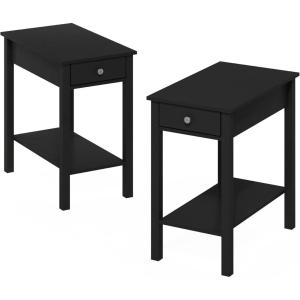 Furinno DARIO Side Table, Square End Table with Storage Bin, Round Corner Night Stand, Bedside Table with Open Back Shelf, for Living Room, Bedroom, Espresso(Americano)