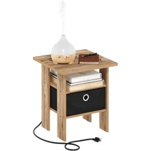 Furinno DARIO Side Table, Square End Table with Storage Bin, Round Corner Night Stand, Bedside Table with Open Back Shelf, for Living Room, Bedroom, Espresso(Flagstaff Oak/Black)