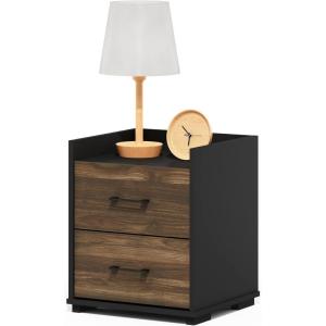 Furinno DARIO Side Table, Square End Table with Storage Bin, Round Corner Night Stand, Bedside Table with Open Back Shelf, for Living Room, Bedroom, Espresso(Columbia Walnut/Black)