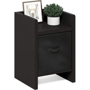 Furinno DARIO Side Table, Square End Table with Storage Bin, Round Corner Night Stand, Bedside Table with Open Back Shelf, for Living Room, Bedroom, Espresso(Dark Oak/Black)