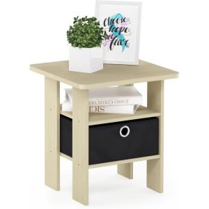 Furinno DARIO Side Table, Square End Table with Storage Bin, Round Corner Night Stand, Bedside Table with Open Back Shelf, for Living Room, Bedroom, Espresso(Steam Beech/Black)