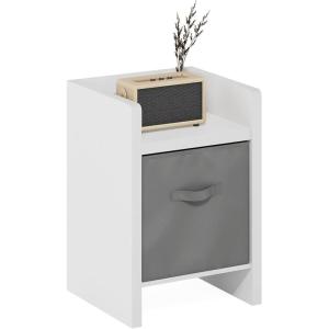 Furinno DARIO Side Table, Square End Table with Storage Bin, Round Corner Night Stand, Bedside Table with Open Back Shelf, for Living Room, Bedroom, Espresso(White/Light Grey)