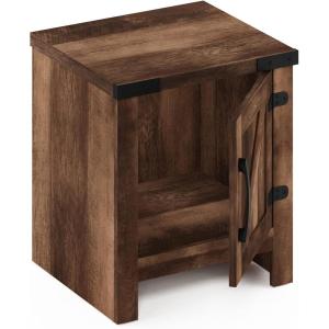 Furinno DARIO Side Table, Square End Table with Storage Bin, Round Corner Night Stand, Bedside Table with Open Back Shelf, for Living Room, Bedroom, Espresso(Rustic Brown)