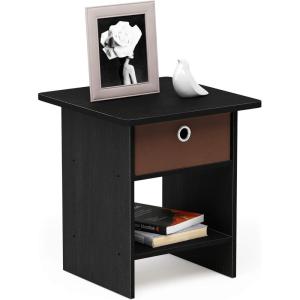Furinno DARIO Side Table, Square End Table with Storage Bin, Round Corner Night Stand, Bedside Table with Open Back Shelf, for Living Room, Bedroom, Espresso(Americano/Medium Brown)