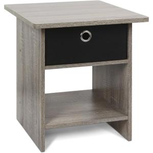 Furinno DARIO Side Table, Square End Table with Storage Bin, Round Corner Night Stand, Bedside Table with Open Back Shelf, for Living Room, Bedroom, Espresso(French Oak Grey/Black)